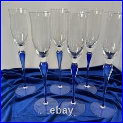 Mikasa Julliard Cobalt Blue Crystal Fluted Champagne Glasses 12 1/4'' Set of 6