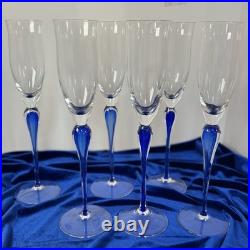 Mikasa Julliard Cobalt Blue Crystal Fluted Champagne Glasses 12 1/4'' Set of 6