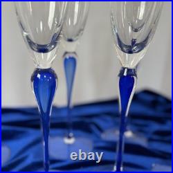 Mikasa Julliard Cobalt Blue Crystal Fluted Champagne Glasses 12 1/4'' Set of 6