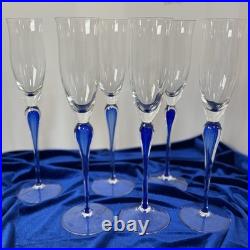 Mikasa Julliard Cobalt Blue Crystal Fluted Champagne Glasses 12 1/4'' Set of 6