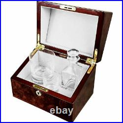 Mini Decanter, Crystal Whisky Tumbler and Shot Glass Set in English Walnut Box