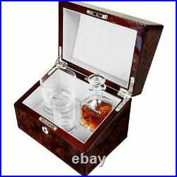 Mini Decanter, Crystal Whisky Tumbler and Shot Glass Set in English Walnut Box
