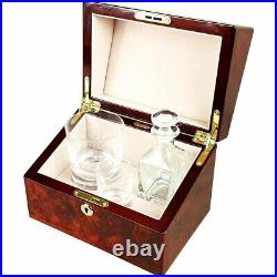 Mini Decanter, Crystal Whisky Tumbler and Shot Glass Set in a Makah Burl Box