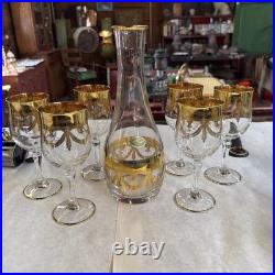 Mint Set of 6 Cristallerie Italian Gold Encrusted Crystal Goblets With decanter