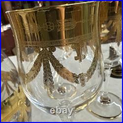 Mint Set of 6 Cristallerie Italian Gold Encrusted Crystal Goblets With decanter