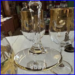 Mint Set of 6 Cristallerie Italian Gold Encrusted Crystal Goblets With decanter