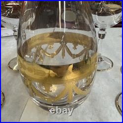 Mint Set of 6 Cristallerie Italian Gold Encrusted Crystal Goblets With decanter