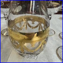 Mint Set of 6 Cristallerie Italian Gold Encrusted Crystal Goblets With decanter