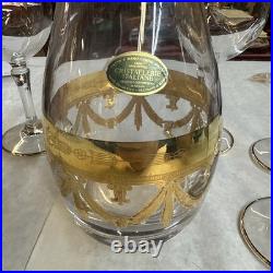 Mint Set of 6 Cristallerie Italian Gold Encrusted Crystal Goblets With decanter