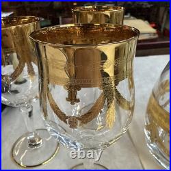 Mint Set of 6 Cristallerie Italian Gold Encrusted Crystal Goblets With decanter