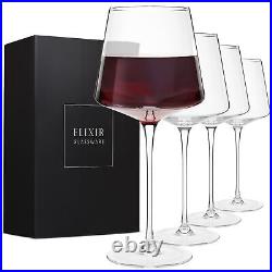 Modern Red Wine Glasses Set of 4 Hand Blown Crystal Wine Glasses Tall Lon