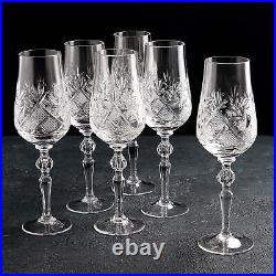 Modern Russian Cut Crystal Glassware for Parties 6 oz Goblet Crystal, Set of 6