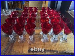 Morgantown Glass Ruby Red Golf Ball Stemware Collection 35 Pieces