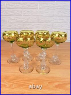 Moser Uranium Glass Goblets Set of 6 Cut Crystal Bohemian c1920s Antique