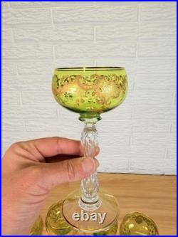 Moser Uranium Glass Goblets Set of 6 Cut Crystal Bohemian c1920s Antique