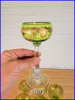 Moser Uranium Glass Goblets Set of 6 Cut Crystal Bohemian c1920s Antique