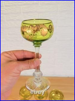Moser Uranium Glass Goblets Set of 6 Cut Crystal Bohemian c1920s Antique