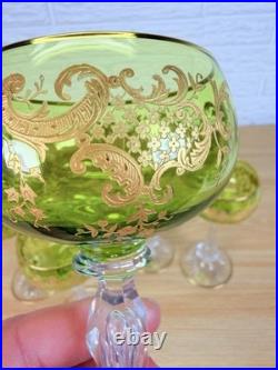 Moser Uranium Glass Goblets Set of 6 Cut Crystal Bohemian c1920s Antique