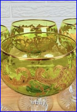 Moser Uranium Glass Goblets Set of 6 Cut Crystal Bohemian c1920s Antique