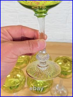 Moser Uranium Glass Goblets Set of 6 Cut Crystal Bohemian c1920s Antique