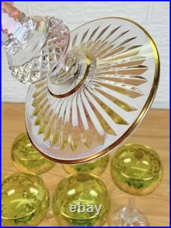 Moser Uranium Glass Goblets Set of 6 Cut Crystal Bohemian c1920s Antique