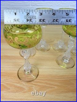 Moser Uranium Glass Goblets Set of 6 Cut Crystal Bohemian c1920s Antique