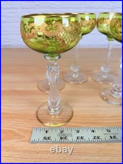 Moser Uranium Glass Goblets Set of 6 Cut Crystal Bohemian c1920s Antique