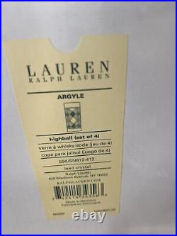 NEW In Box Set/4 Ralph Lauren Lead Crystal Glasses Argyle Highball