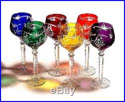 NEW POLISH CRYSTAL! Hand Cut Multi-Colored Wine Goblet Set of Six Great Gift