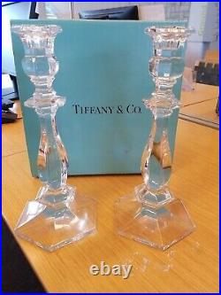 NEW RARE VINTAGE Set of 2 Tiffany & Co VAL ST LAMBERT Crystal Candlestick 9.5