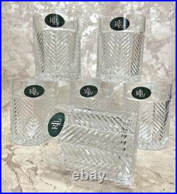 NEW! Ralph Lauren Crystal HERRINGBONE DOUBLE OLD FASHIONED GLASSES Set of 6