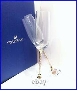 NEW SWAROVSKI Crystalline Toasting Flutes Wedding Champagne Glasses Gold, White