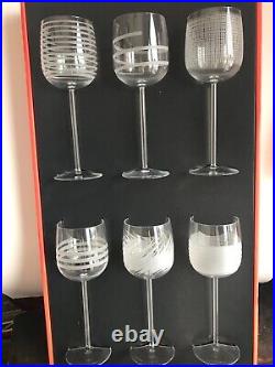 NEW Salviati Crystal Wine Glasses NIB Set of 6 Clear, Etched design