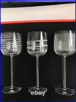 NEW Salviati Crystal Wine Glasses NIB Set of 6 Clear, Etched design