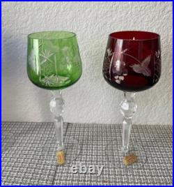 NEW Set of 4 Hand Cut 24% Lead Crystal Multicolored 8 H Wine Glasses