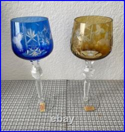 NEW Set of 4 Hand Cut 24% Lead Crystal Multicolored 8 H Wine Glasses