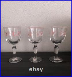 NEW Vintage Vista Alegre Ruban Pink Wine Glassware Goblets Set of 3 Crystal 6.5