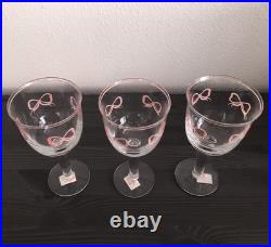 NEW Vintage Vista Alegre Ruban Pink Wine Glassware Goblets Set of 3 Crystal 6.5