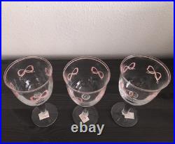NEW Vintage Vista Alegre Ruban Pink Wine Glassware Goblets Set of 3 Crystal 6.5