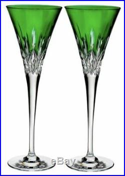 NEW Waterford Crystal EMERALD GREEN Lismore Pops Champagne FLUTES Set of 2 NIB