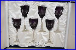 NEW in Box 6 Pcs Set FABERGE Odessa Hock Wine Glass es Amethyst Purple CRYSTAL