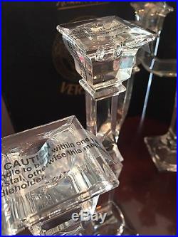 Nib Set Of 2 Versace Rosenthal Medusa Crystal Glass Candalabras 3 Arms