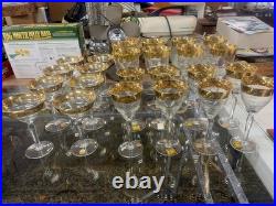 NOS Mid-Century Blefeld Crystal Gold Rim 24 Pice Set Vintage Setting For 8