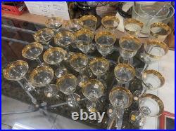 NOS Mid-Century Blefeld Crystal Gold Rim 24 Pice Set Vintage Setting For 8