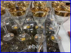 NOS Mid-Century Blefeld Crystal Gold Rim 24 Pice Set Vintage Setting For 8