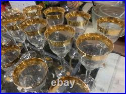 NOS Mid-Century Blefeld Crystal Gold Rim 24 Pice Set Vintage Setting For 8