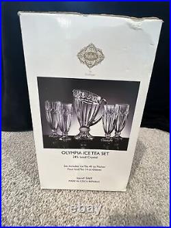 NWB Shannon Crystal by Godinger Olympia Ice Tea Set, 40oz Pitcher + 4 14oz Glass