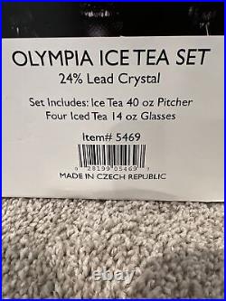 NWB Shannon Crystal by Godinger Olympia Ice Tea Set, 40oz Pitcher + 4 14oz Glass