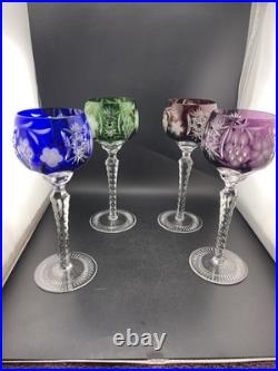 Nachtmann Bohemian Hock Wine Glasses Set 4 Cut Crystal Grapes Colored