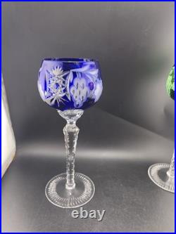 Nachtmann Bohemian Hock Wine Glasses Set 4 Cut Crystal Grapes Colored